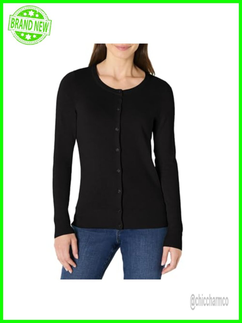 Women's Lightweight Cotton Blend Crewneck Cardigan Button Front Sweater